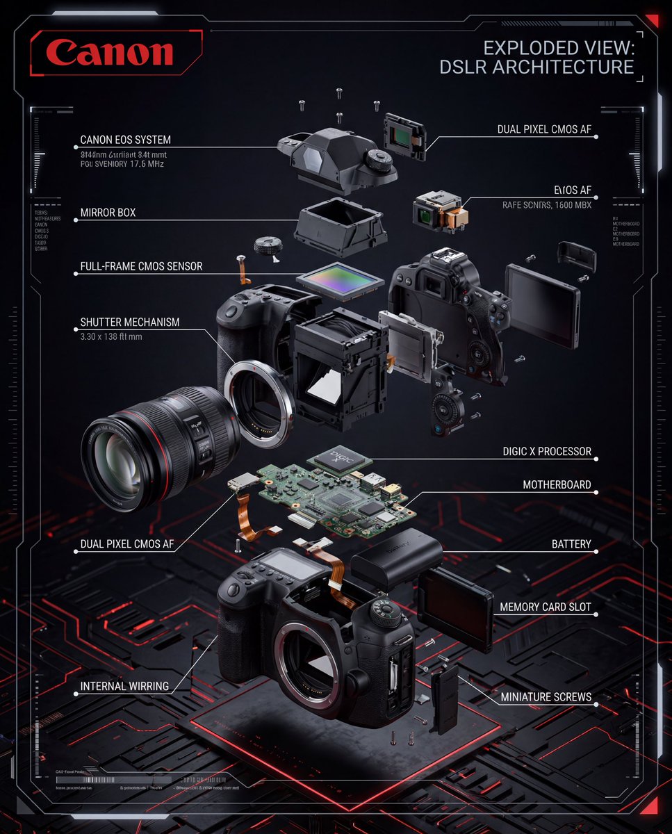 信息图 / 教育视觉图 - DSLR 相机爆炸图信息图 效果图