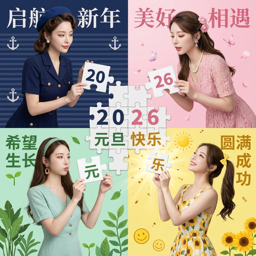 元旦特辑：2026 祝福四格拼图 效果图