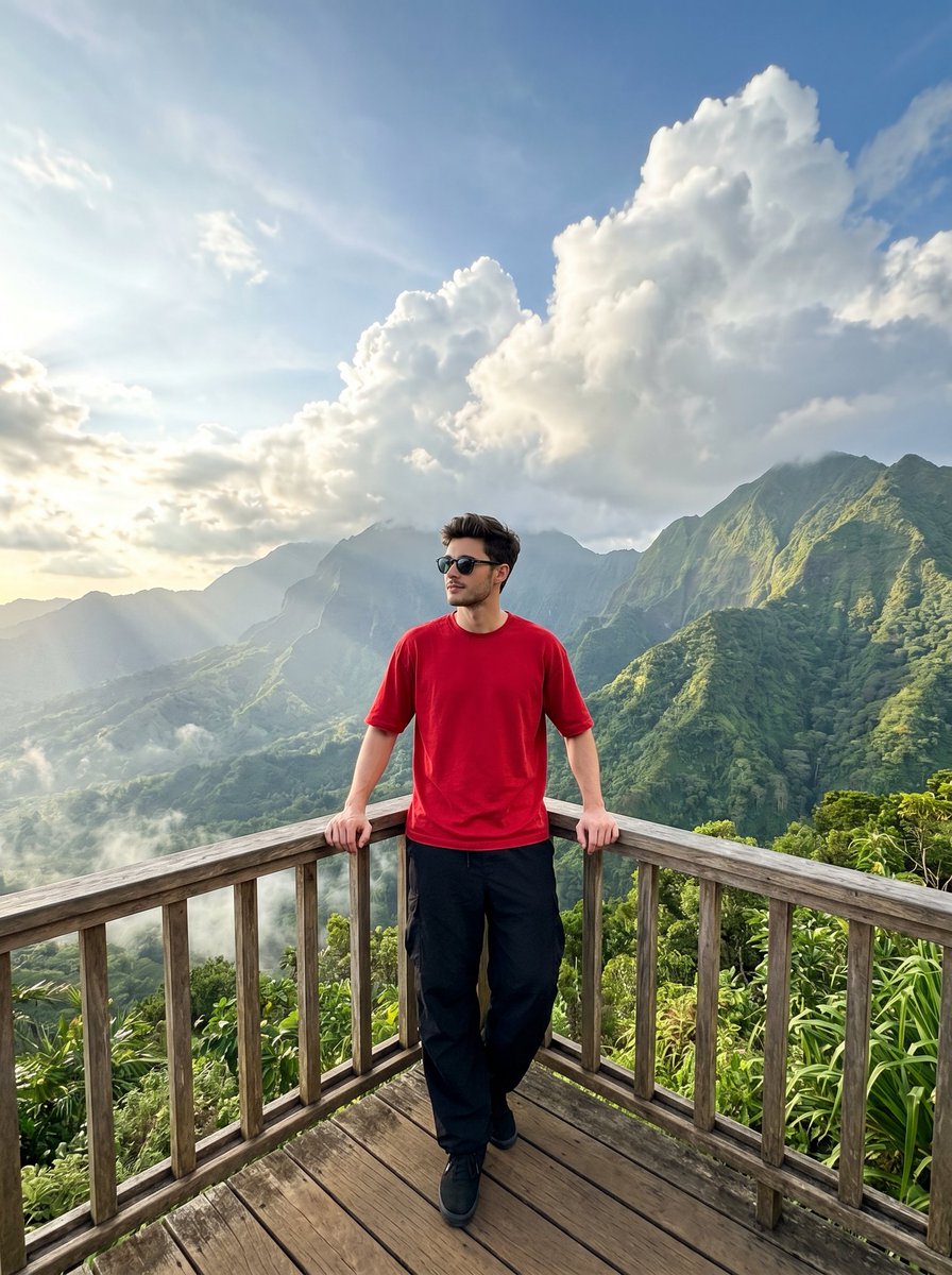 社交媒体帖子 - 山顶观景台男士旅行照片 效果图