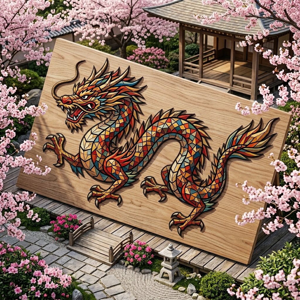 信息图 / 教育视觉图 - 中国龙木质马赛克 效果图