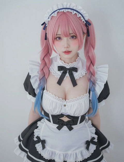 粉发双马尾黑白女仆少女 效果图