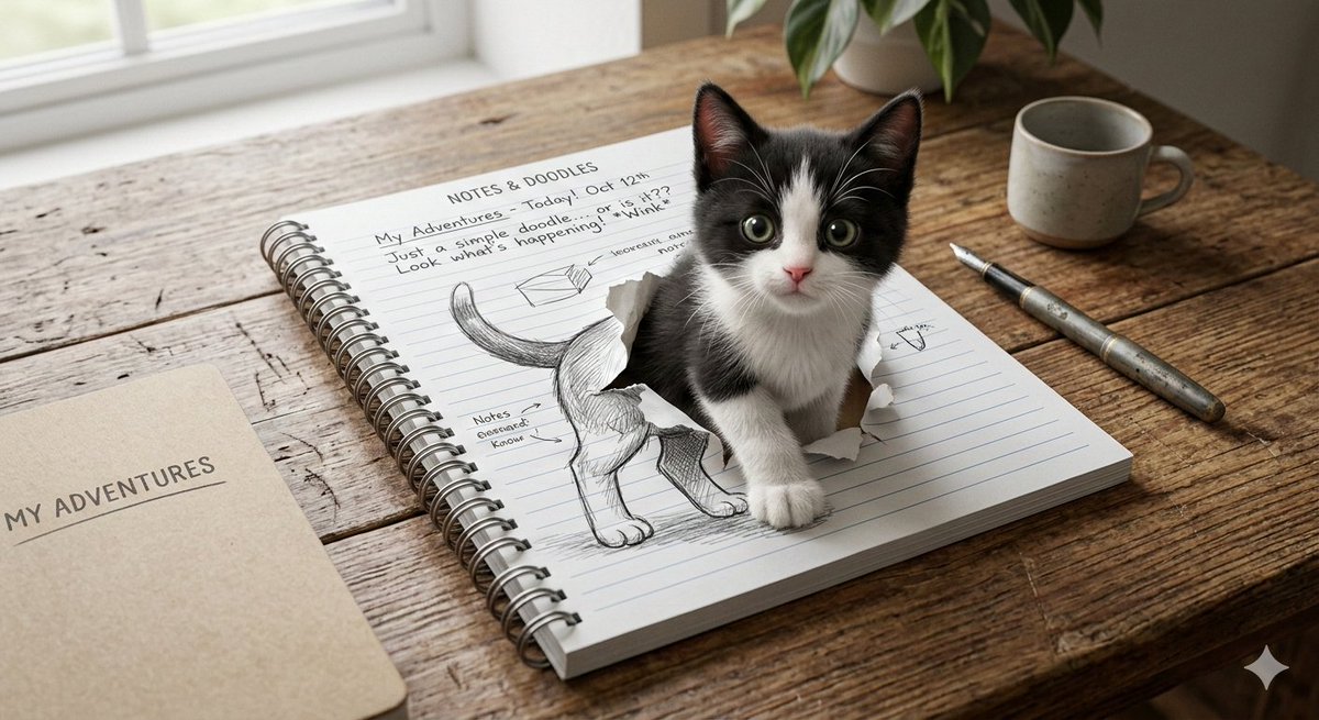 跃出纸面的黑白萌猫视错觉画 效果图