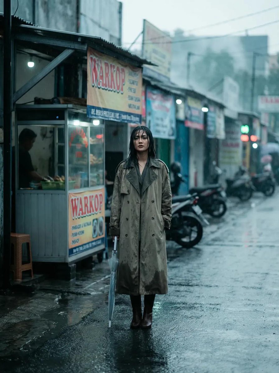 雨中印尼街头的冷调时尚大片 效果图