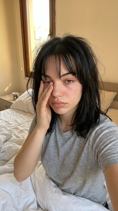慵懒揉眼的清晨素颜少女自拍 效果图