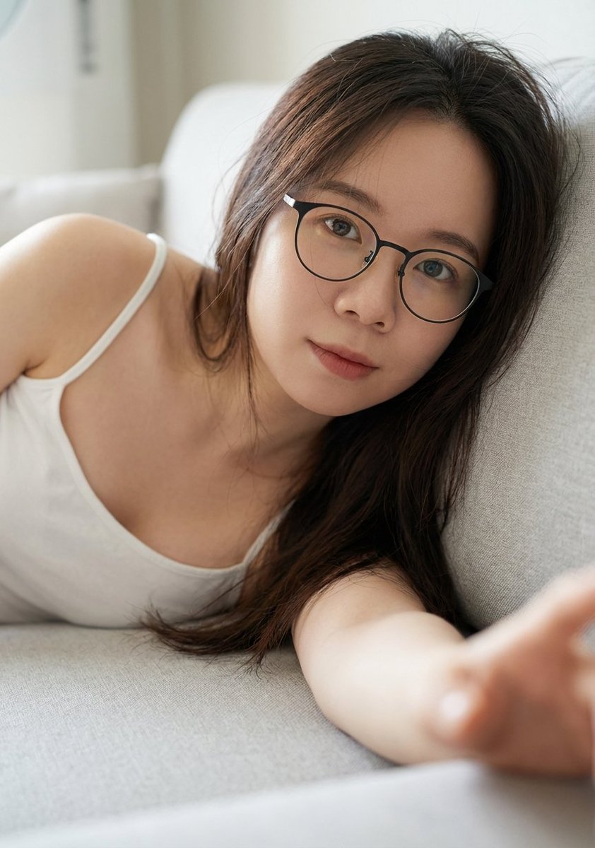 慵懒沙发的温柔眼镜少女 效果图