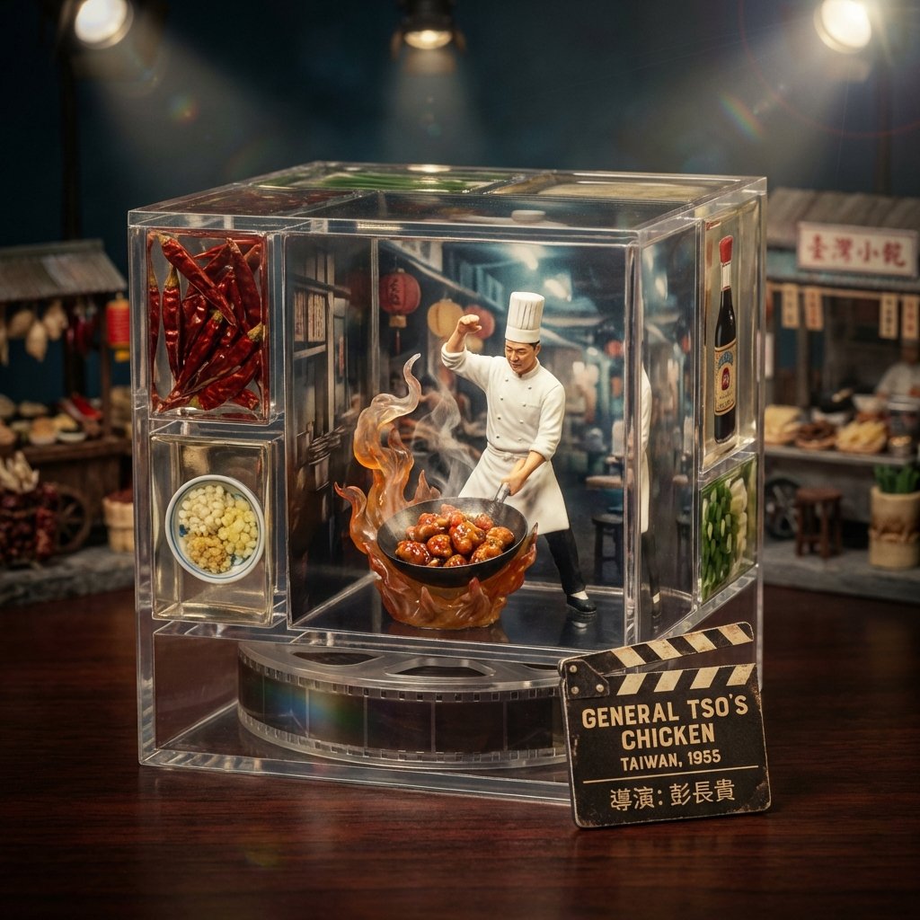 透明立方体中的美食电影微缩场景 效果图
