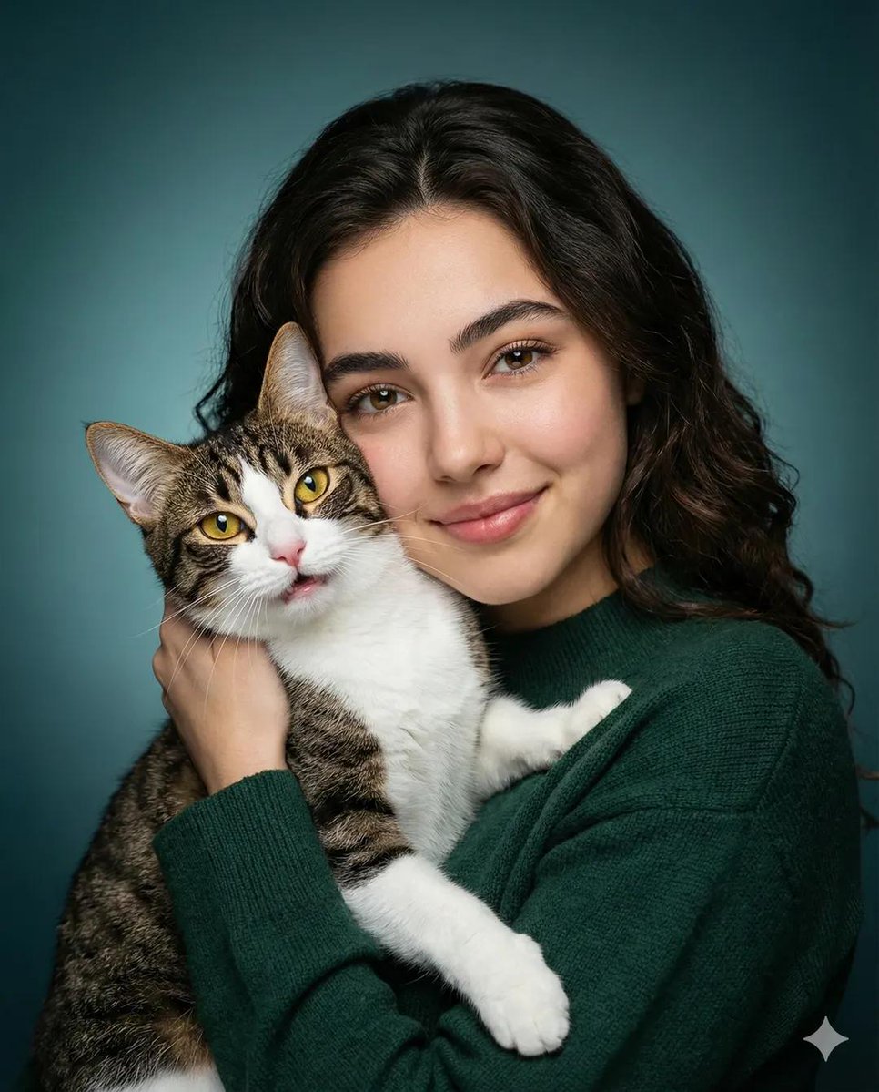 少女温婉拥吻虎斑猫的治愈时光 效果图