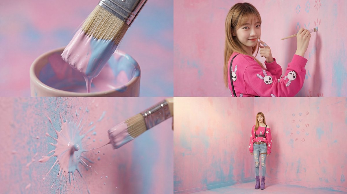 治愈系少女粉刷墙面的电影短片 效果图