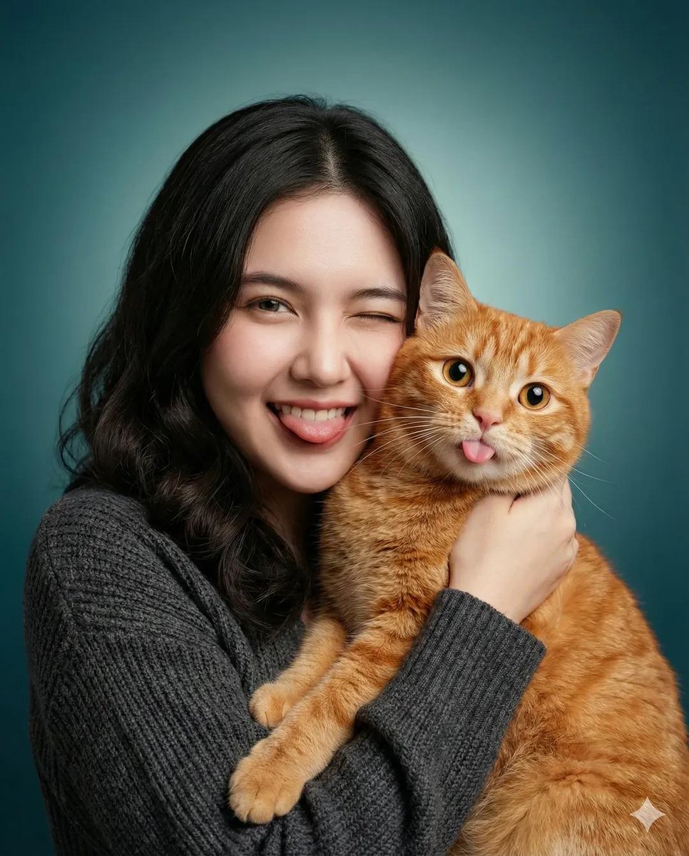 少女轻拥橘猫俏皮吐舌头 效果图