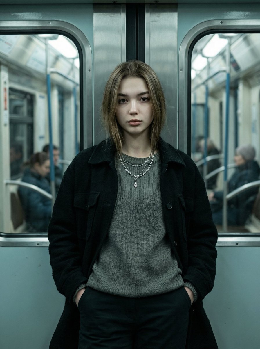 地铁车厢里的冷酷时尚女郎 效果图