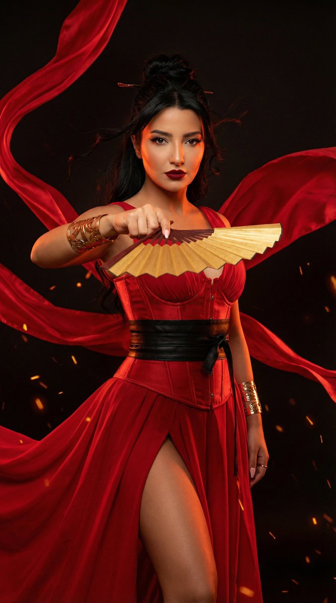 烈焰红裙战神女神电影感特写 效果图