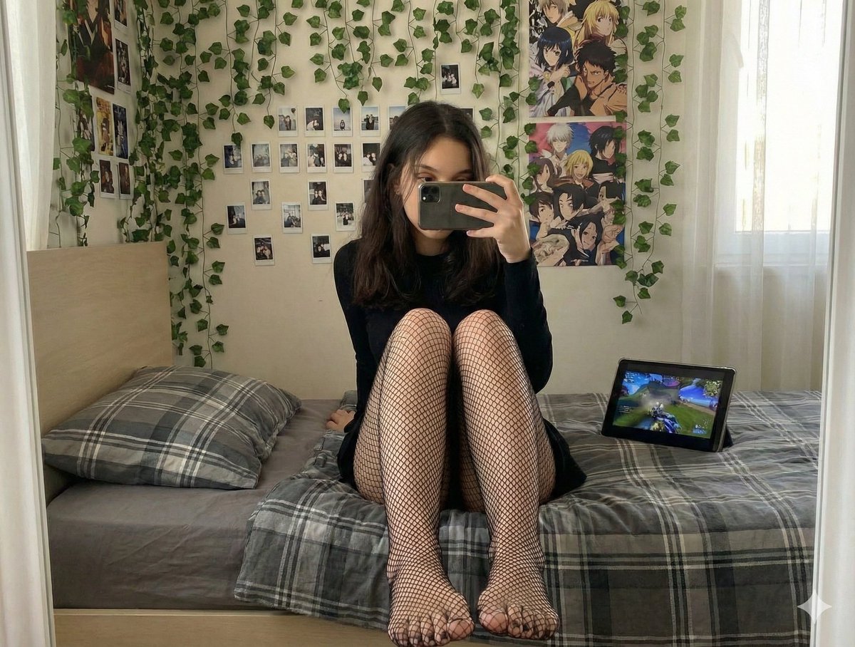 黑网袜美腿挡脸自拍与动漫闺房 效果图
