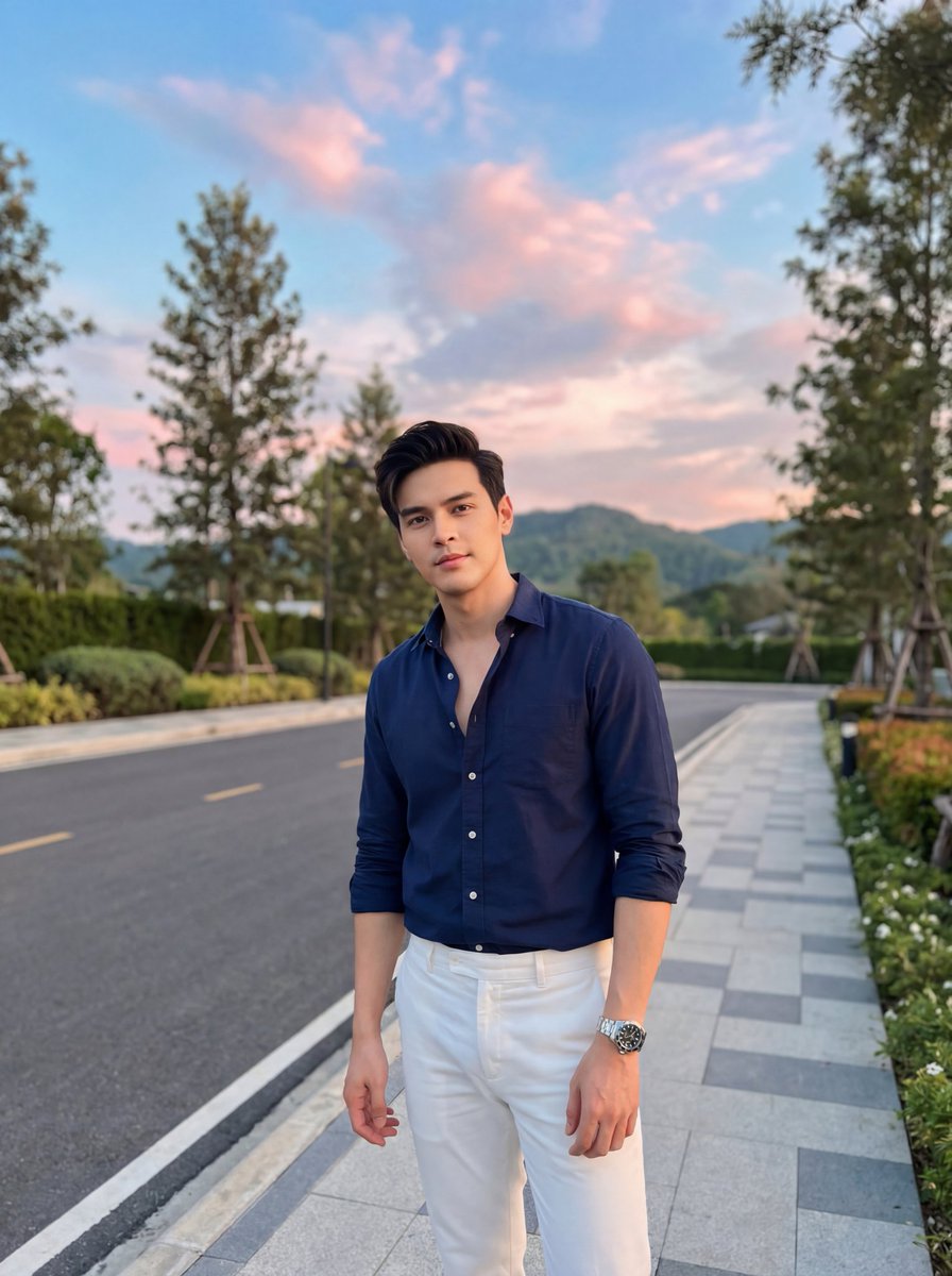 夕阳下的摩登时尚男模 效果图