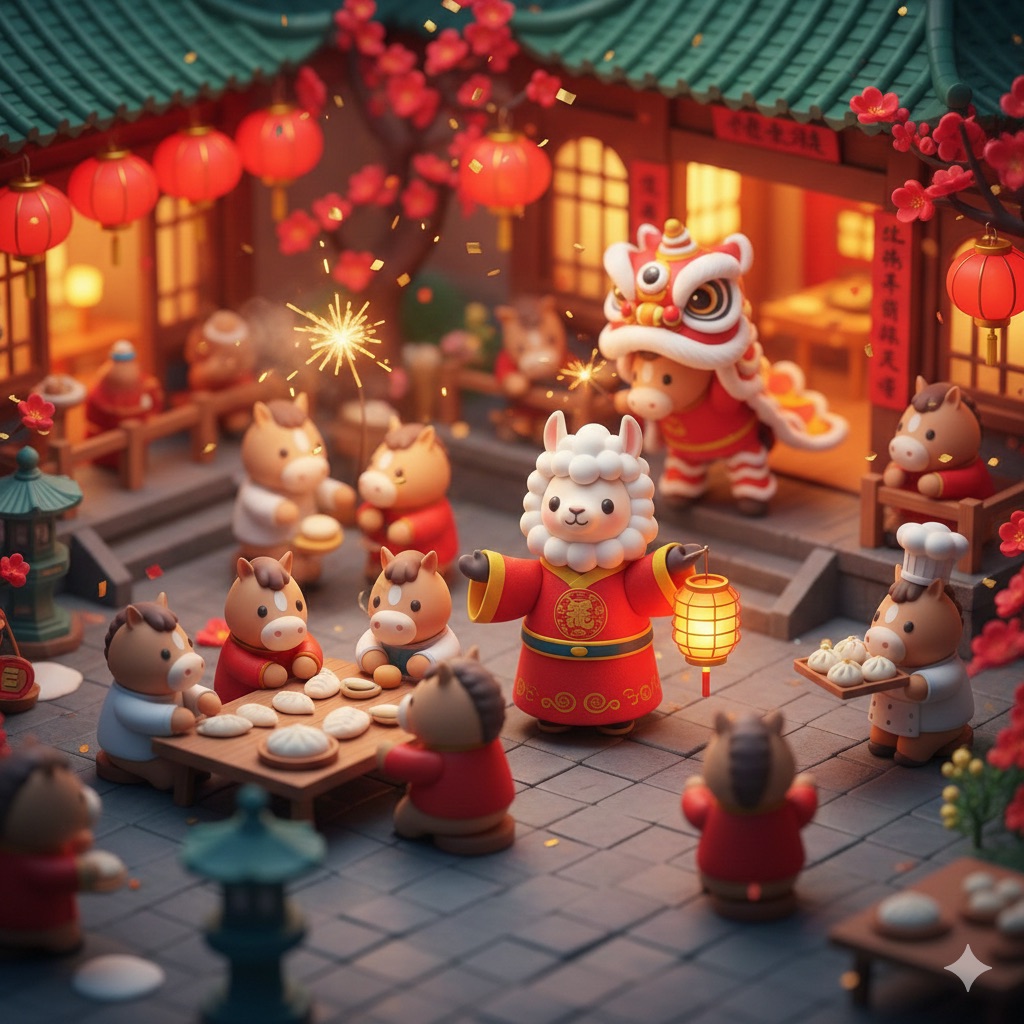 泡泡玛特风新年羊驼微缩庭院 效果图