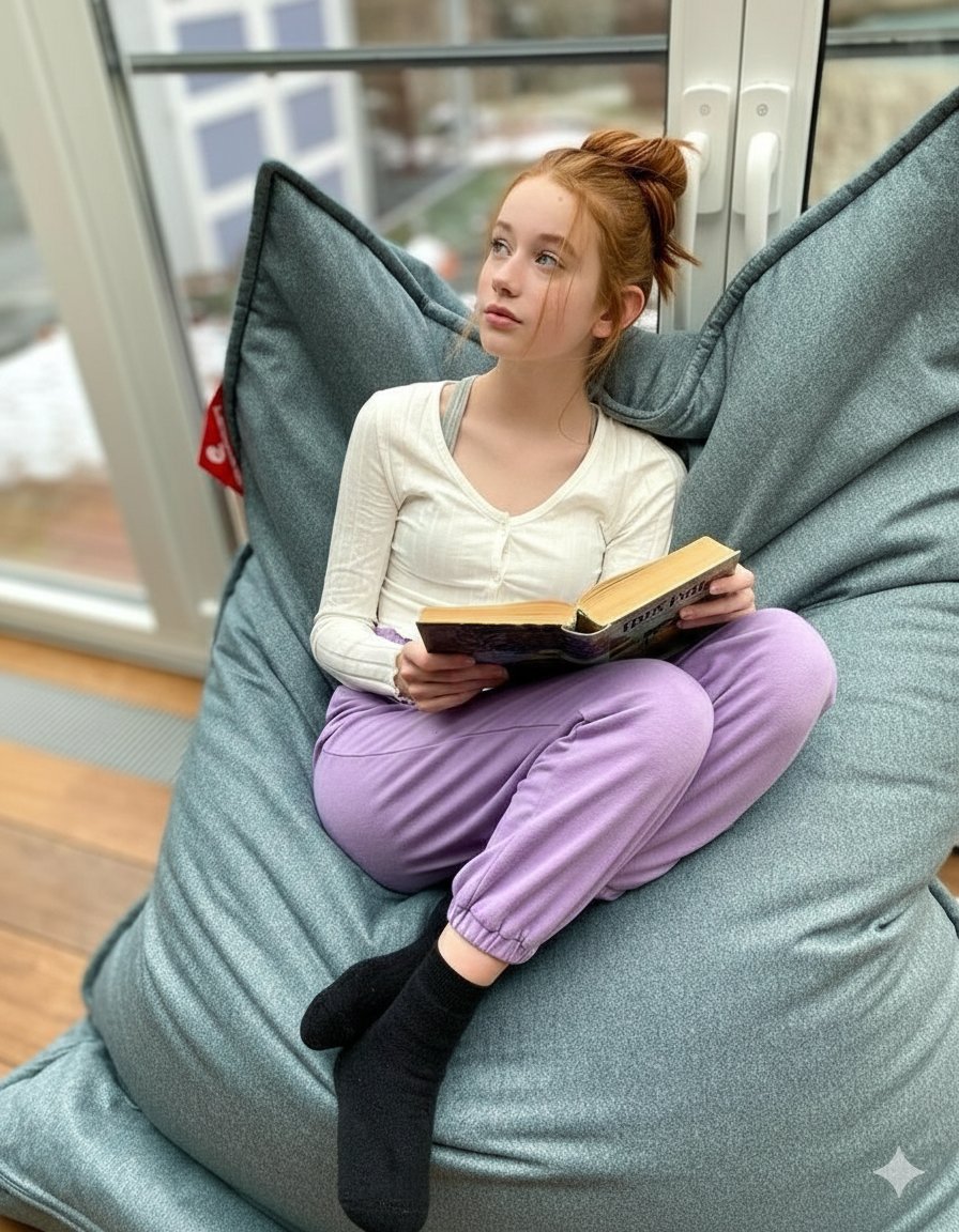 懒人沙发上的红发少女与冬日书梦 效果图