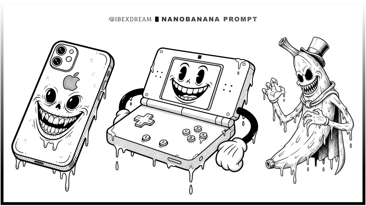 融化诡异的复古橡胶管墨水画 效果图