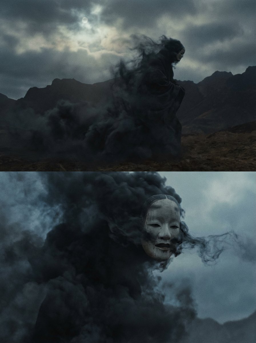 黑雾中浮现的巨型能面幻影 效果图
