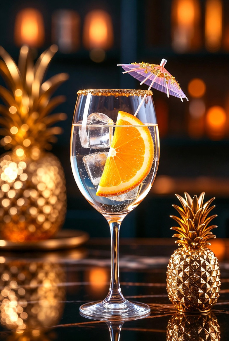 奢华金菠萝鸡尾酒的迷醉光影 效果图