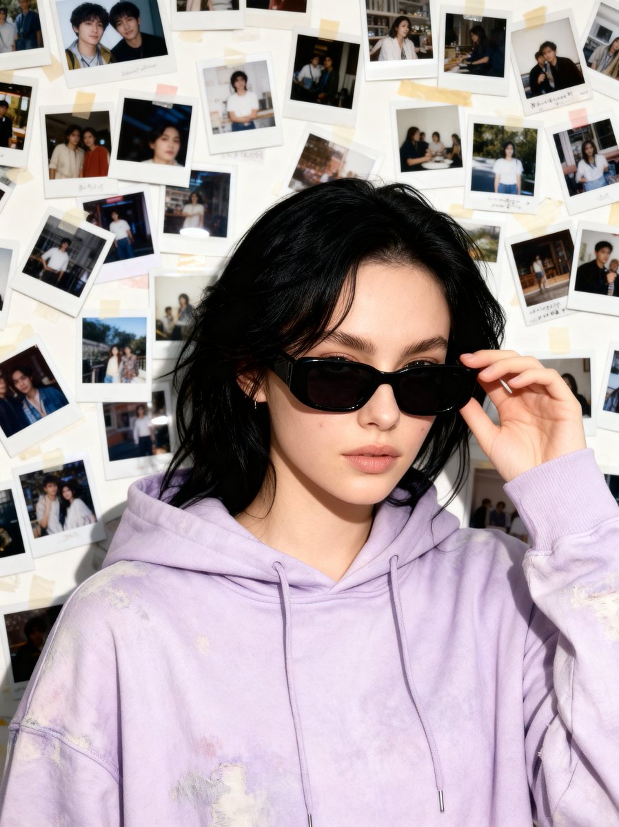 九十年代复古胶片里的淡紫连帽衫少女 效果图