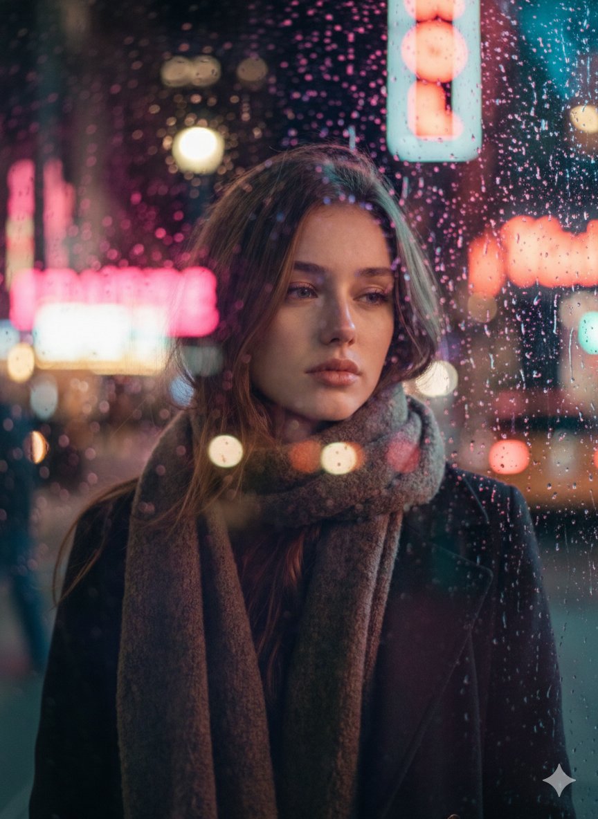 雨夜玻璃窗后的忧郁少女 效果图