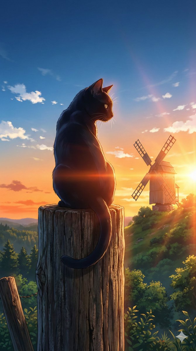 落日逆光下的黑猫回眸 效果图