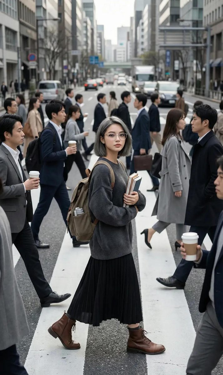 繁华街头的静止少女 效果图