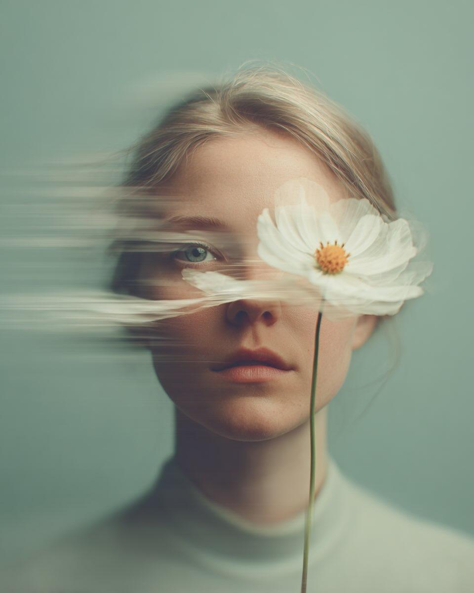 灰绿花影中梦幻少女肖像 效果图