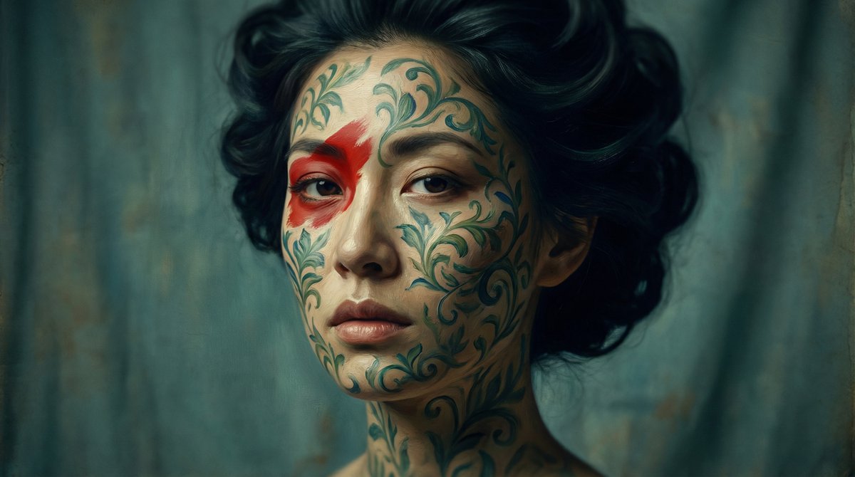 繁花覆肤的电影感艺术肖像 效果图