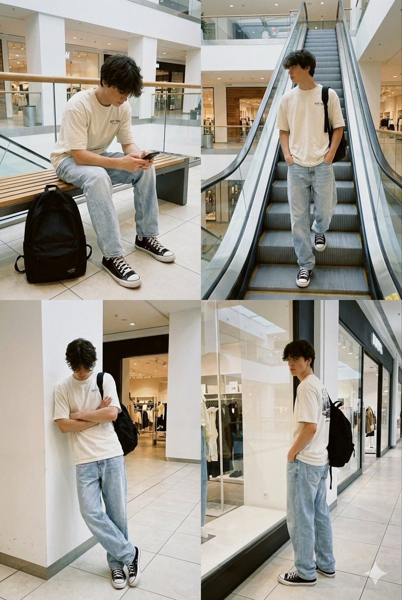 商场扶梯旁疲惫发呆的Z世代少年 效果图