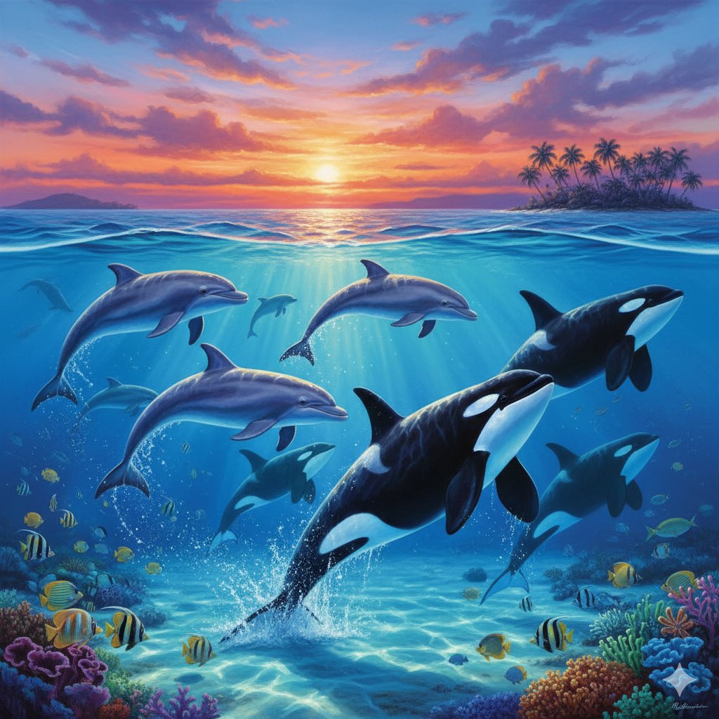 梦幻星海中的海豚与虎鲸 效果图