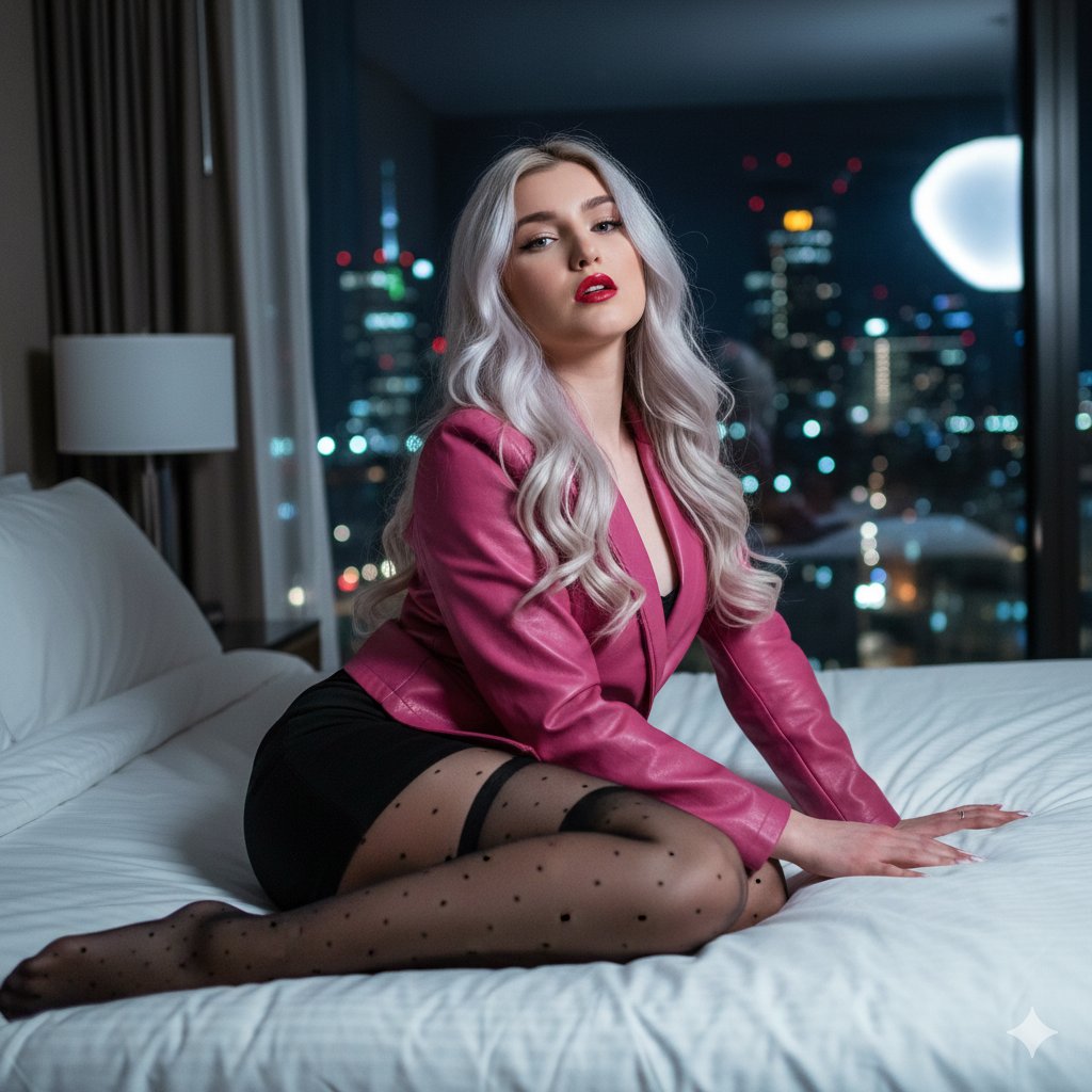 奢华酒店夜景下的魅惑金发女郎 效果图