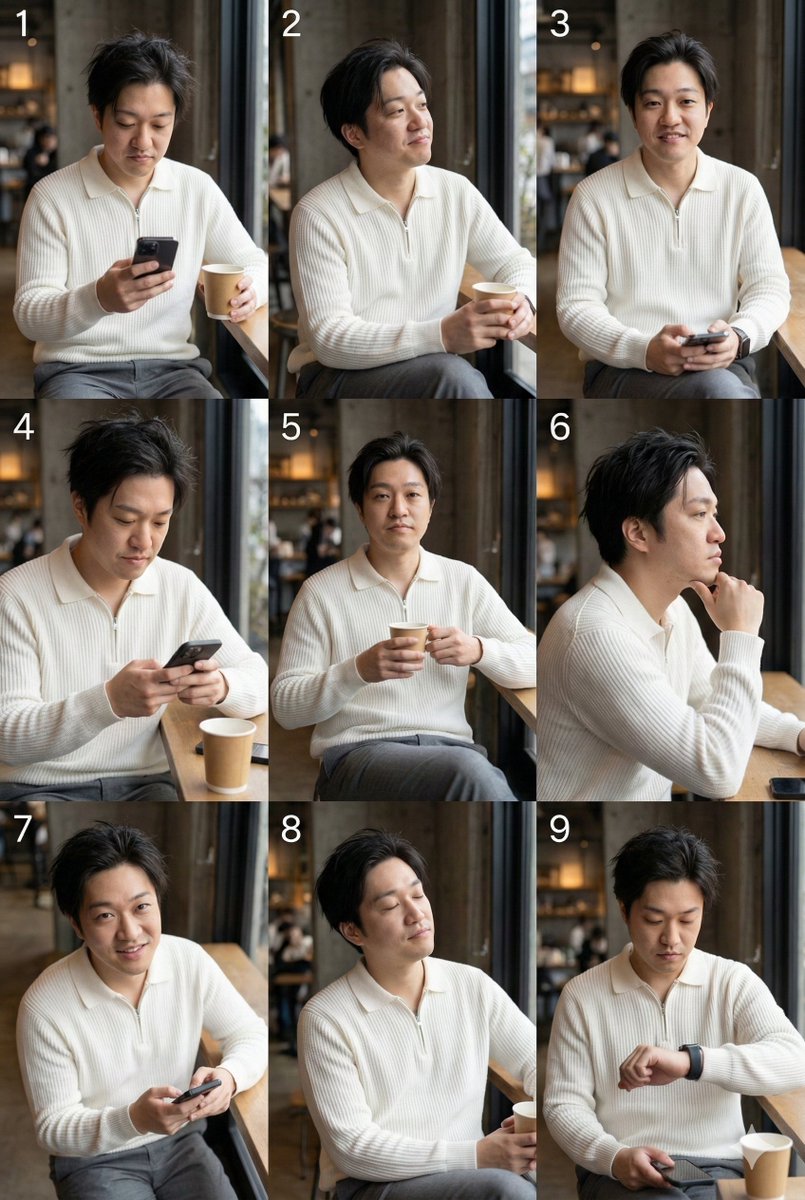 工业风咖啡馆九宫格男模面容 效果图