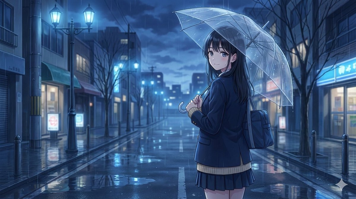雨夜街头透明伞下的回眸 效果图