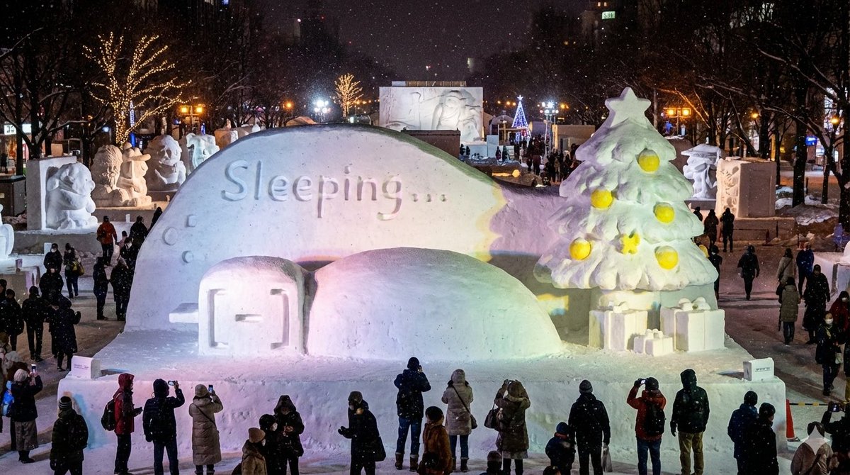 蜷缩在被炉里的慵懒雪雕 效果图