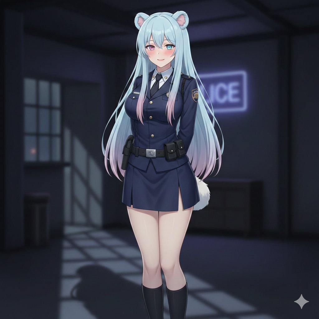 粉蓝白配色元气女警官 效果图