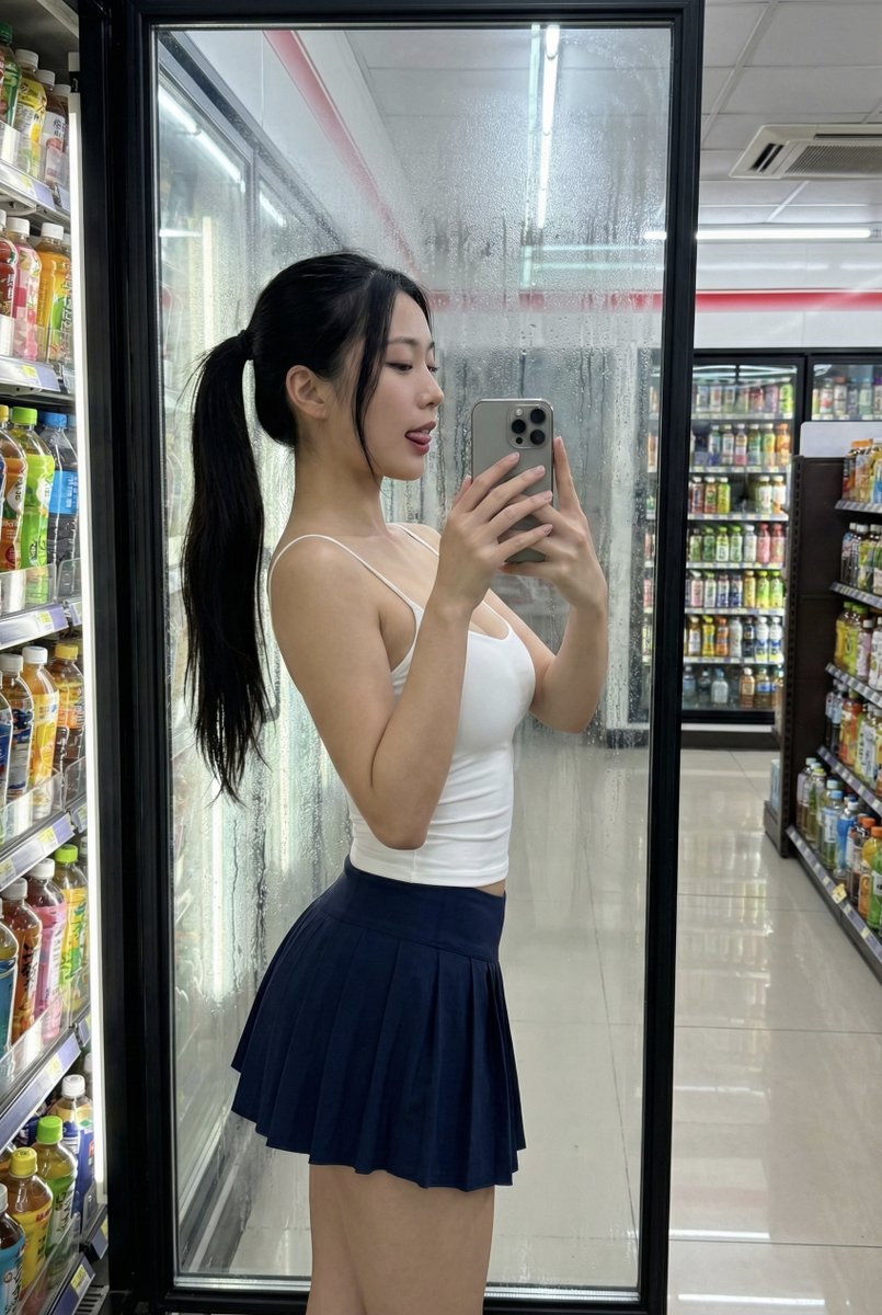 便利店冰柜前的诱人自拍 效果图