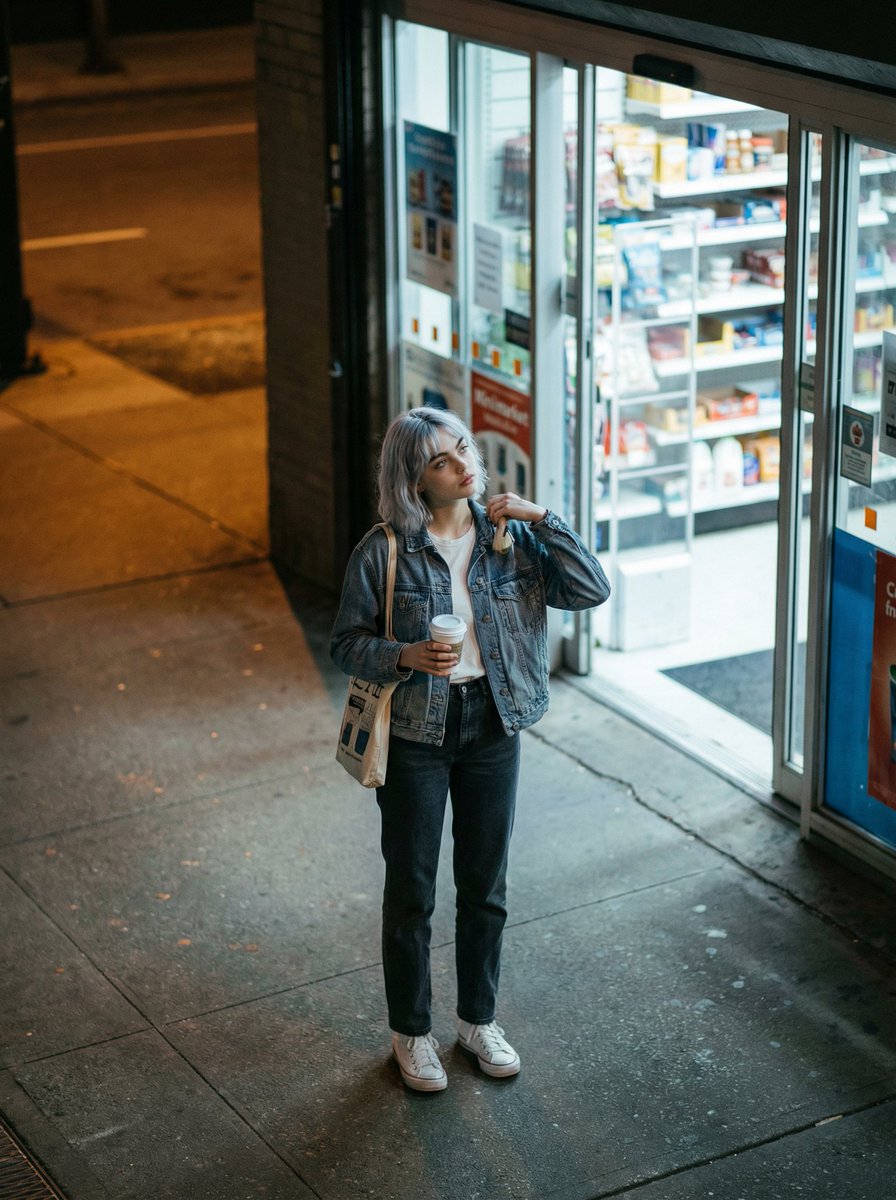 俯拍夜景便利店随性少女街拍 效果图
