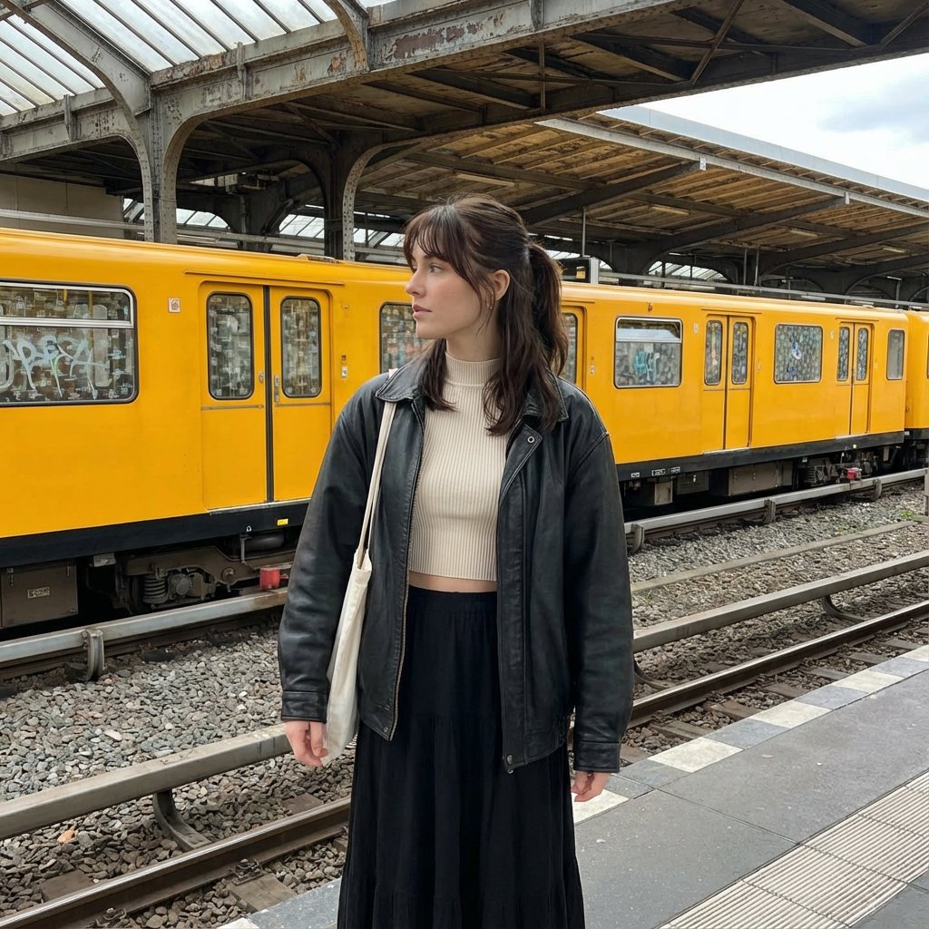 都市站台上的皮衣沉思少女 效果图