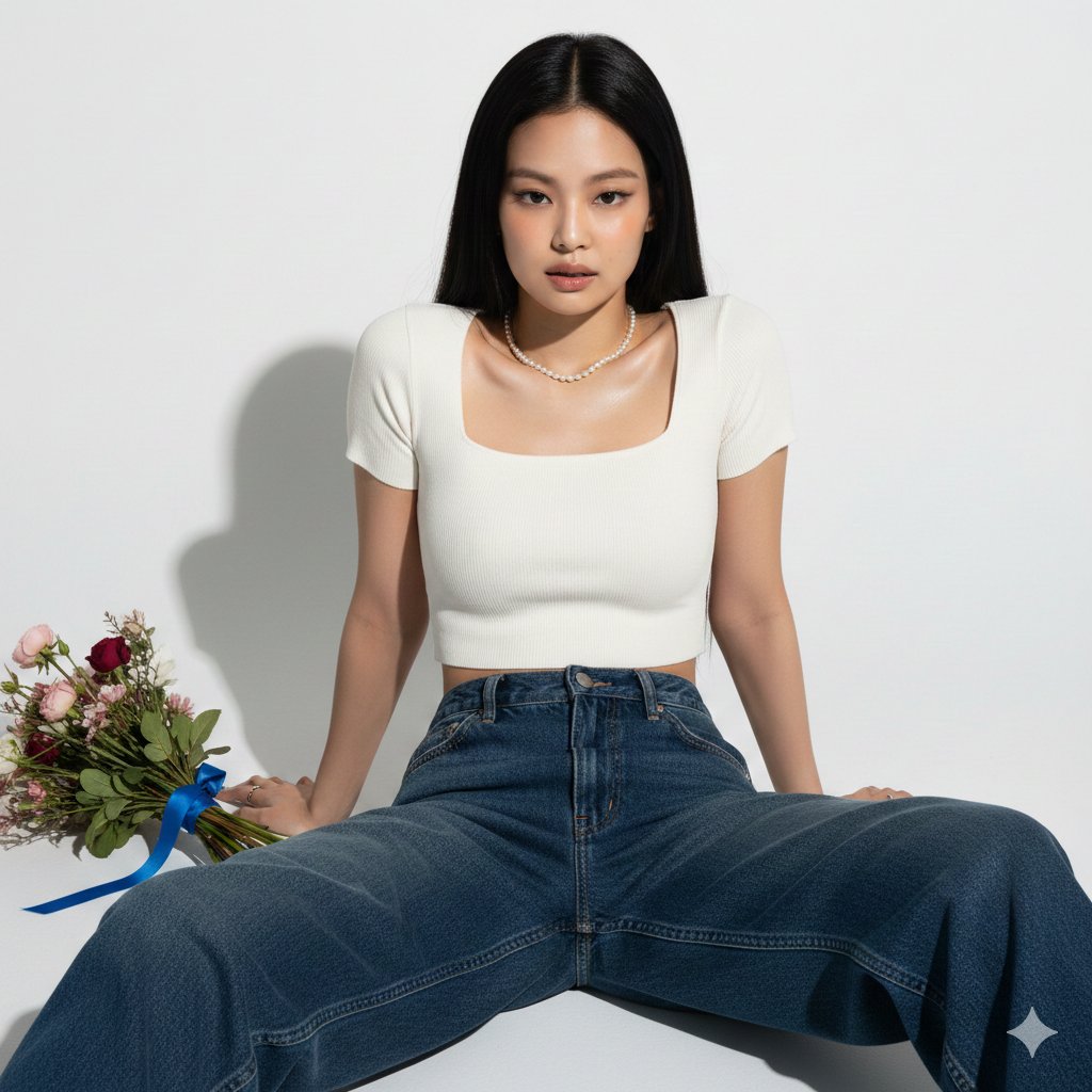Jennie极简纯白背景水光肌写真 效果图
