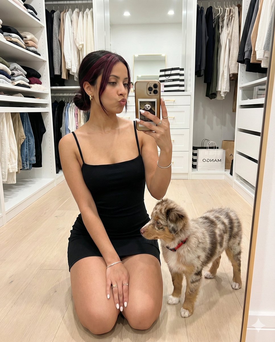 极致写实：衣帽间黑裙辣妹与萌犬 效果图