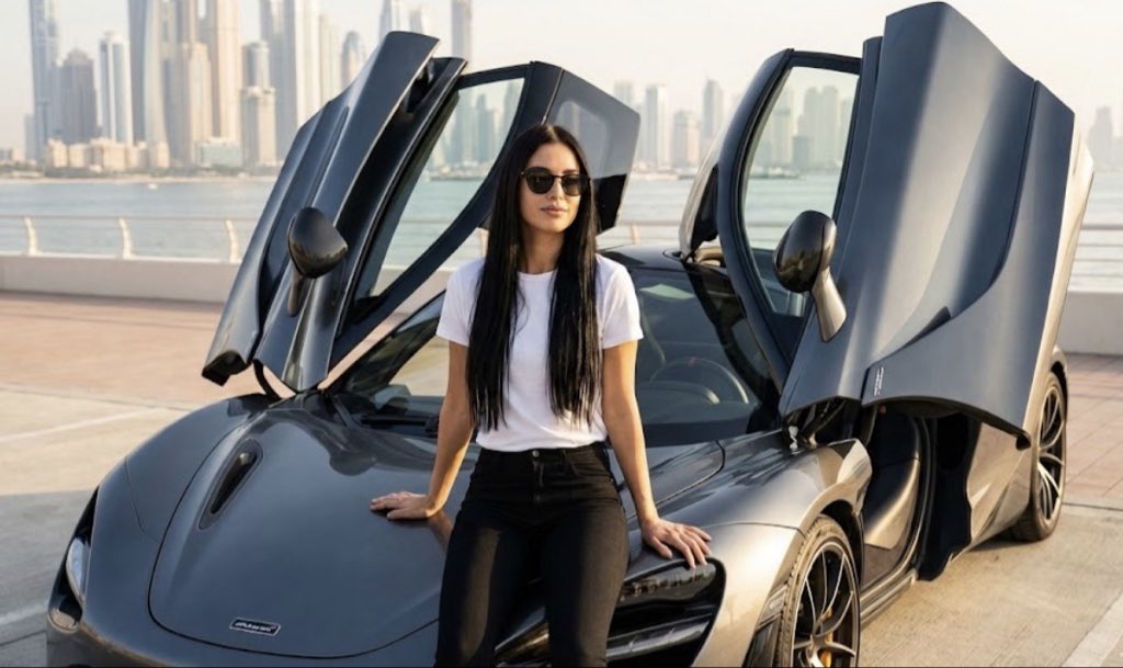 迪拜海滨迈凯伦超跑上的时尚墨镜女郎 效果图