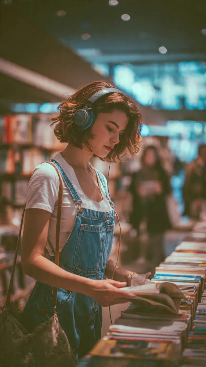 午后书店光影下的耳机少女阅读时光 效果图
