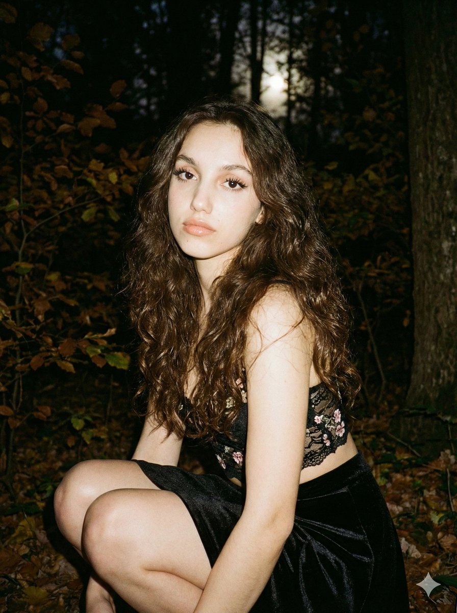 月光洒落秋夜森林的复古胶片少女 效果图