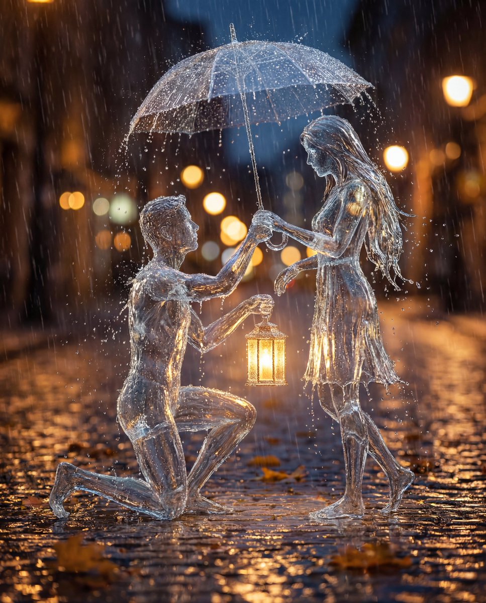 晶莹水滴凝结而成的唯美浪漫雨夜恋人 效果图