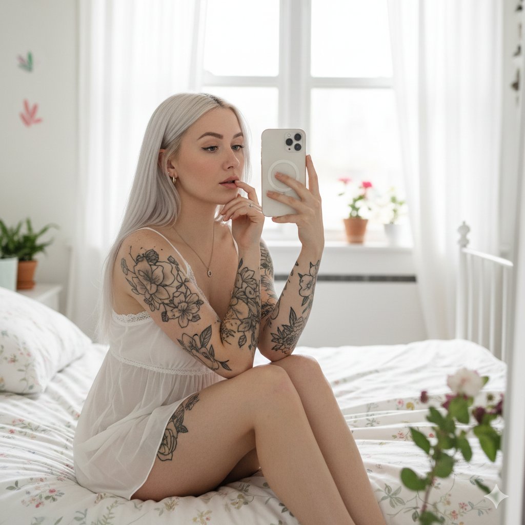 晨光微曦中的慵懒白金发镜前少女 效果图