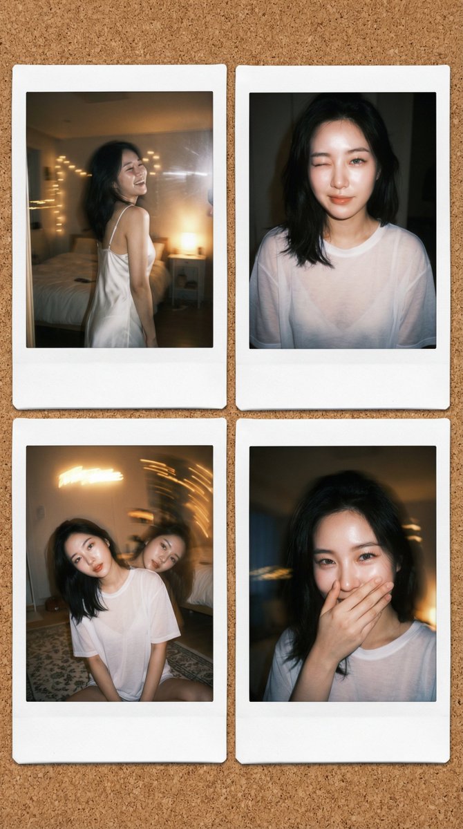 慢快门闪光灯下的韩系纯欲少女四宫格自拍 效果图