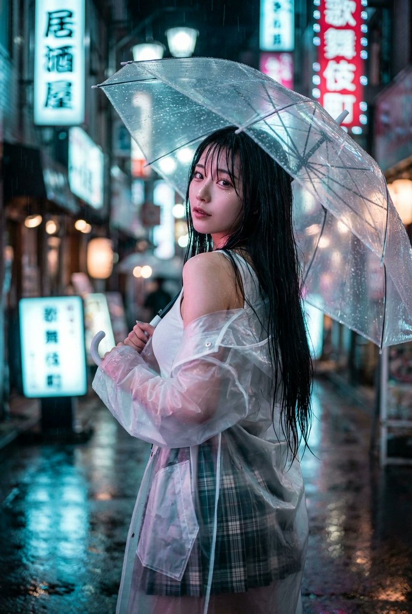 霓虹雨夜涩谷街头的回眸绝美少女 效果图