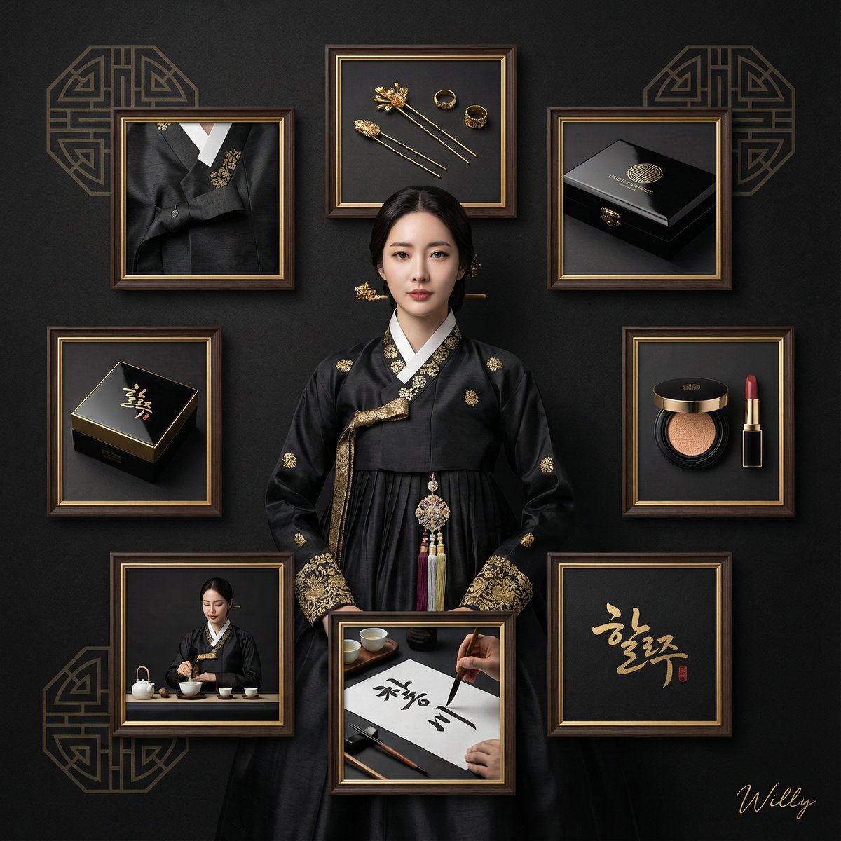 黑金奢华韩服品牌视觉形象设计 效果图