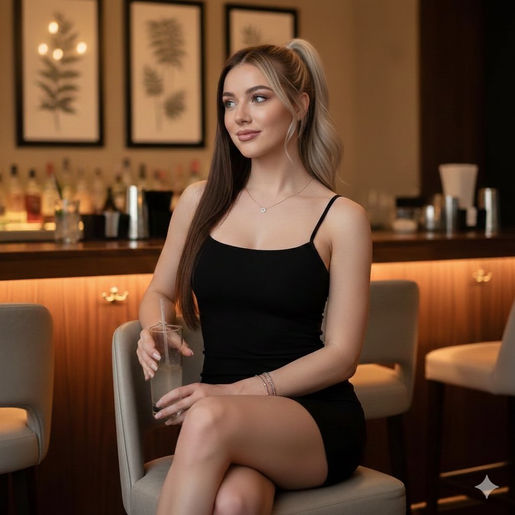 暖光灯下身着吊带黑裙的优雅女神写实摄影 效果图