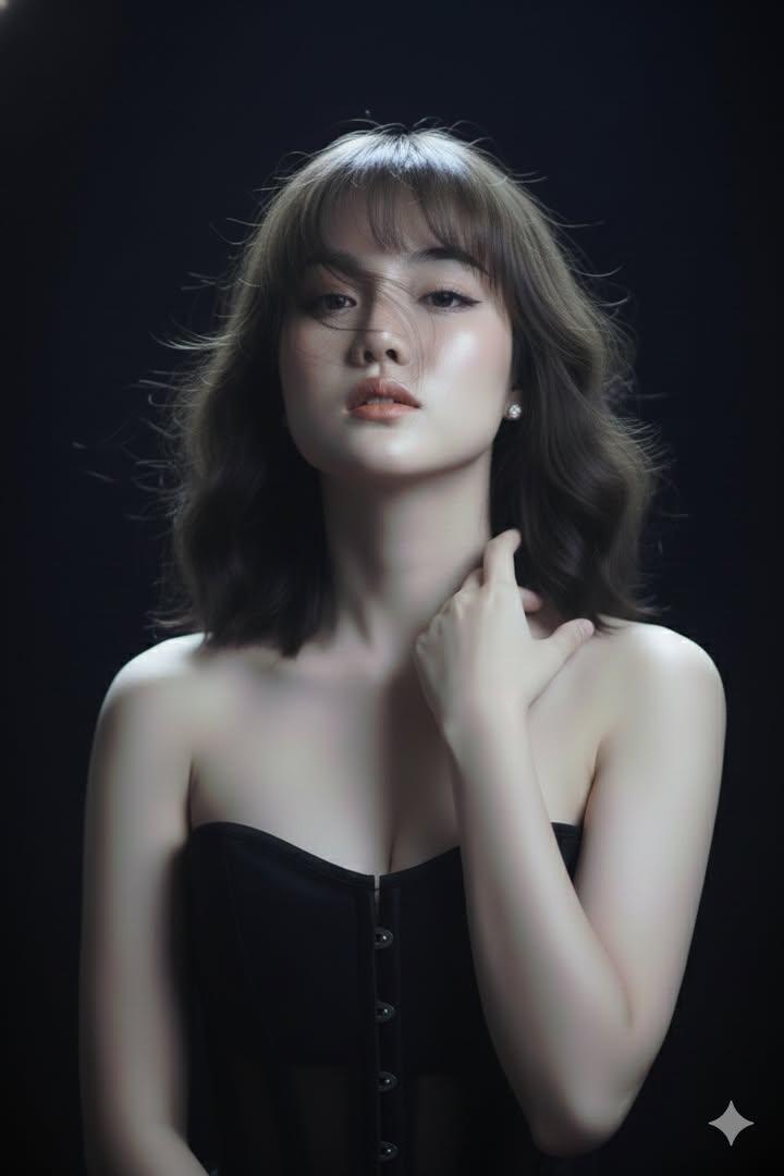 极简冷白光下的国风唯美忧郁少女肖像 效果图